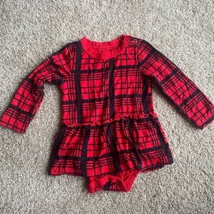 Lullaby Lane Plaid Ruffle Onesie Baby Girl Christmas Outfit Long Sleeve Soft